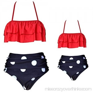 2 Pcs Daughter and Mom Family Matching Bikini Swimsuit Ruffle Halter High Waist Bathing Suit Little Girls Swimwear Set Red B07MDGQBGG